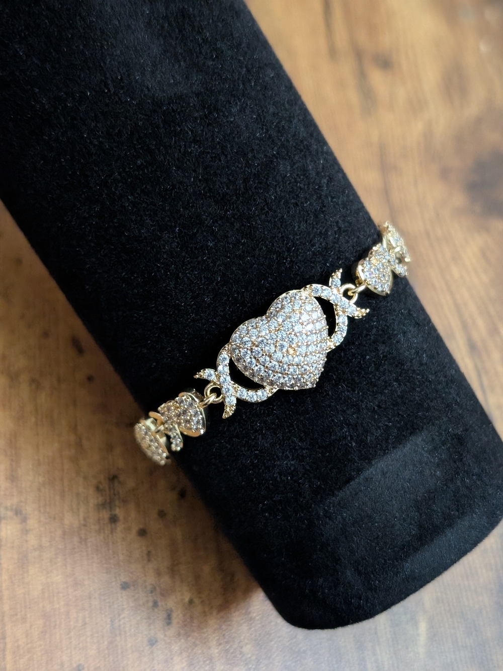 Gold-Tone Pave Heart Link Bracelet - Women's Jewelry